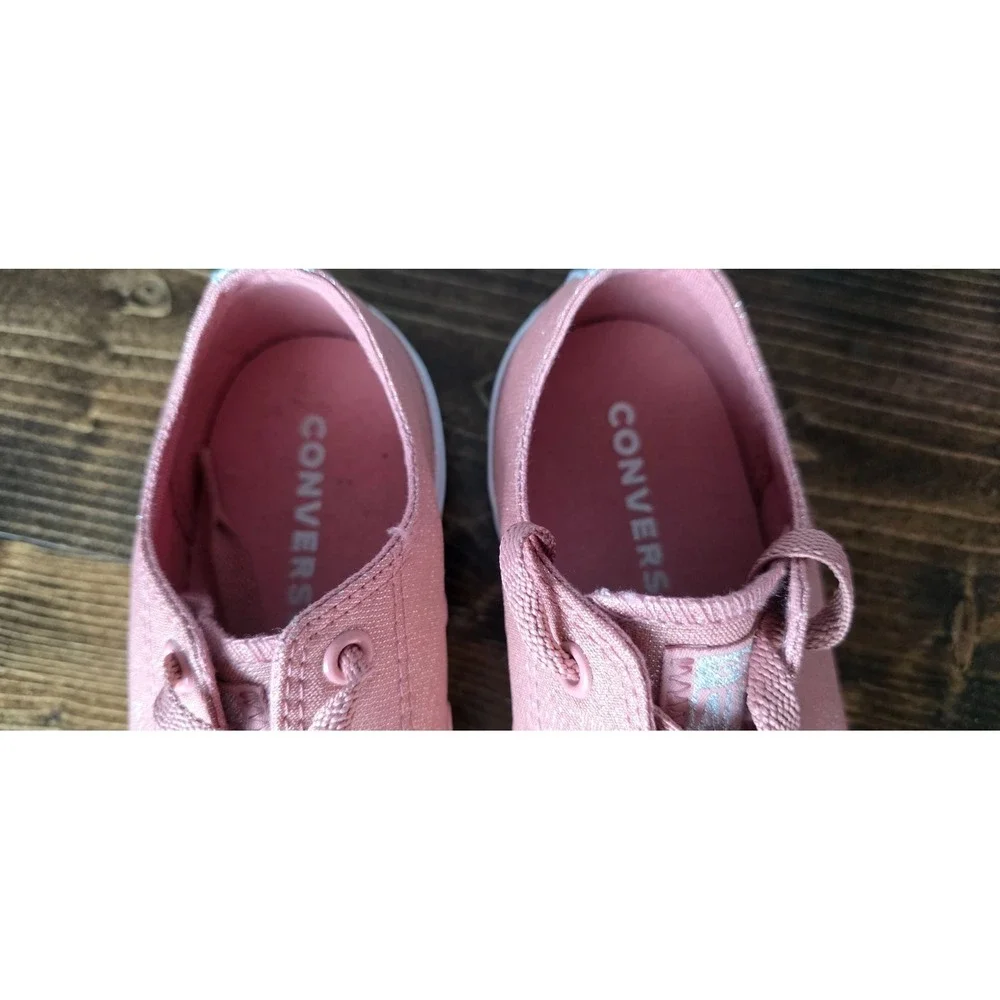 Converse All Star Junior Sneakers Size 2 Pink White Glitter Canvas Low Top Shoes